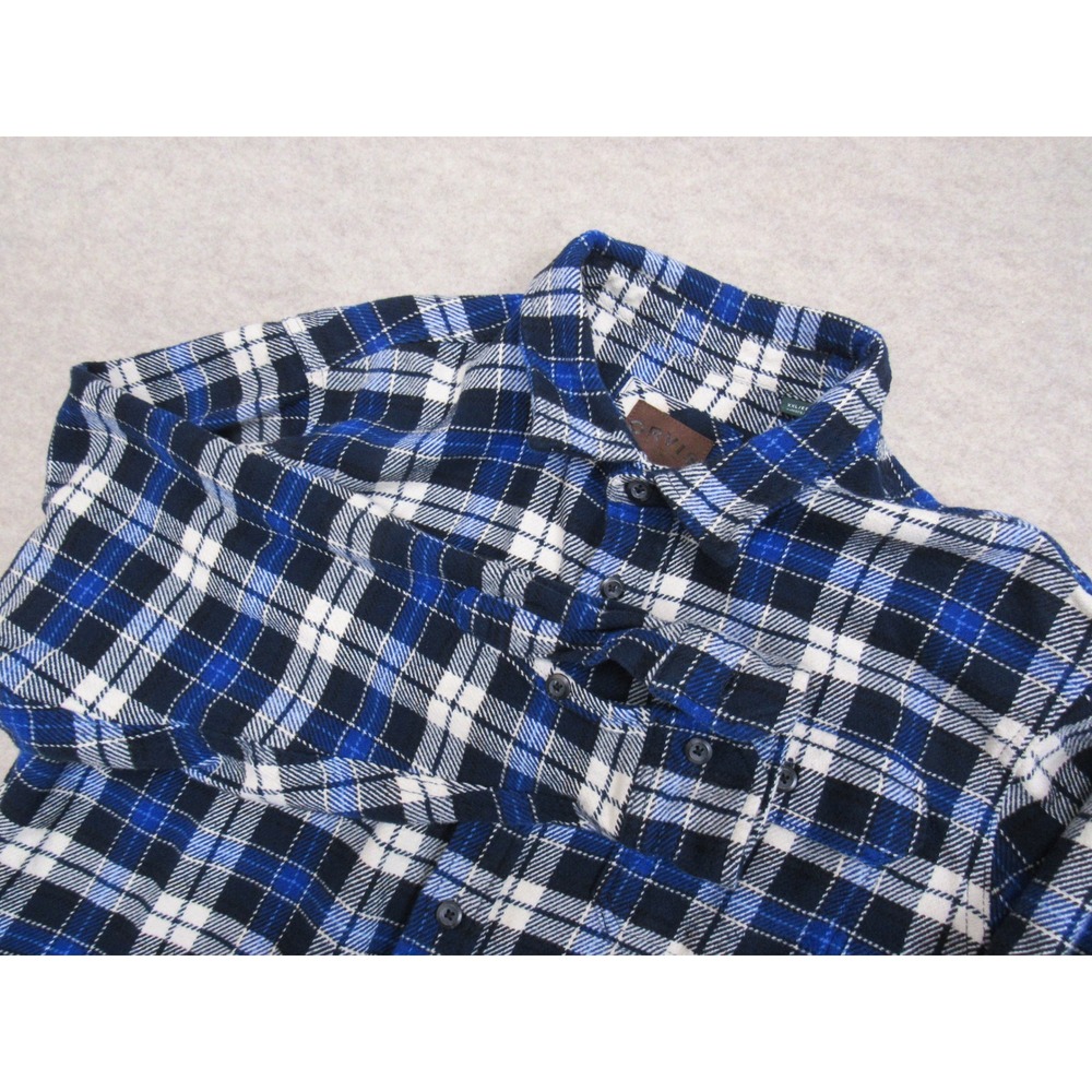 Orvis Mens XXL Flannel Shirt Jacket Blue Black White Plaid Long Sleeve Button Up